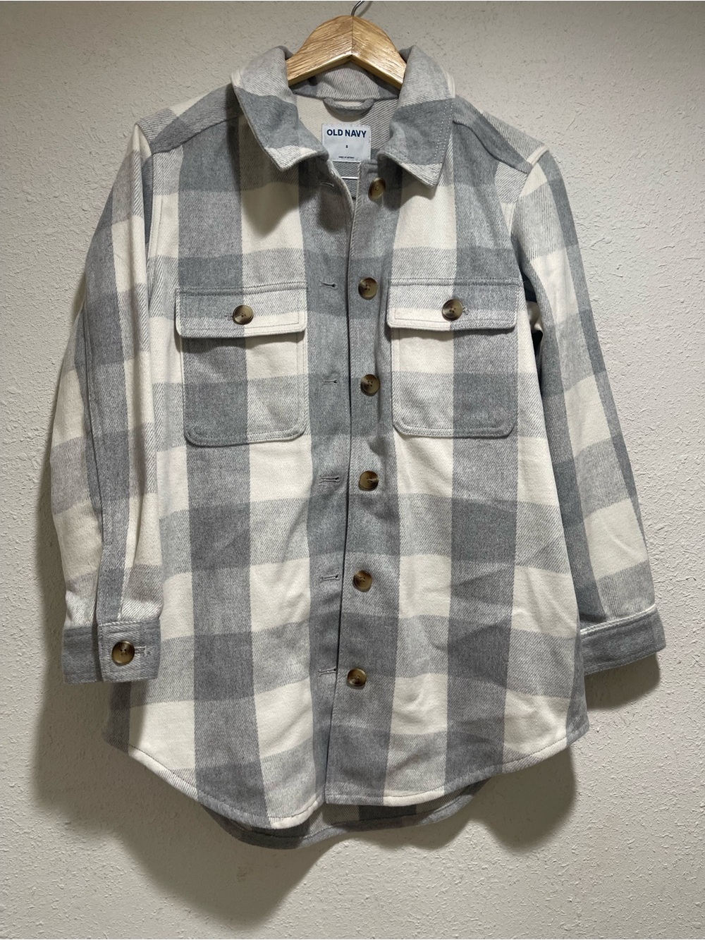 Old Navy Gray & White Plaid Shacket with Button Pockets